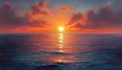 Obraz premium Sunset over water with clouds background; ideal for calming nature or travel visuals