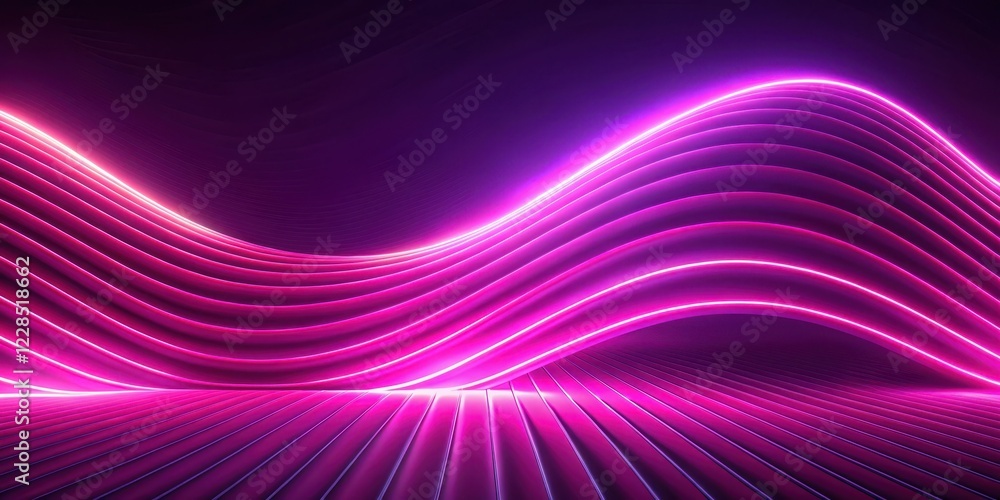 Wall mural abstract pink and purple glowing wave background design with illuminated lines and shiny surface