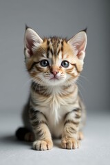 Tiny fluffy kitten, gray background, soft fur, photography, fluffy