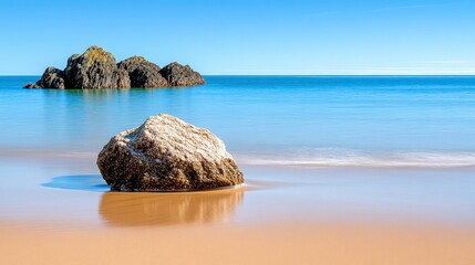 Serene Coastal Landscape with Smooth Sand and Calm Blue Water