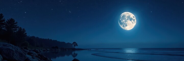 Fototapeta premium Serene moonlit scene, countless stars scattered across inky blackness , tranquil, cosmic, cosmos