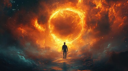 Futuristic Battle of Magicians in Cosmic Arena with Floating Rings and Vibrant Colors