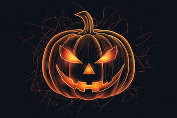 mystical jackolantern illustration in continuous oneline art style glowing orange accents on black