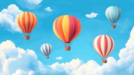 Naklejka premium Background with multicolored flying balloons in blue sky