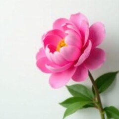Fototapeta premium Single fresh pink peony blossom, pristine white backdrop, plant, texture, simple