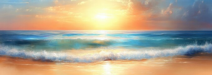 Obraz premium Beach Scene with Tropical Sand Blue Sea and Palm Leaves Under Sunset Light