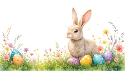 Fototapeta premium easter bunny and easter eggs