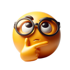 Thinking Emoji with Glasses and Finger on Chin