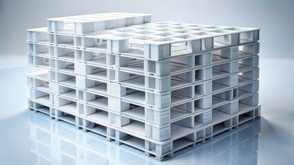 Stacked White Plastic Pallets - Industrial Packaging, Logistics, Supply Chain, Warehouse Storage Photo