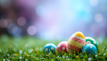 Fototapeta premium easter eggs on green grass