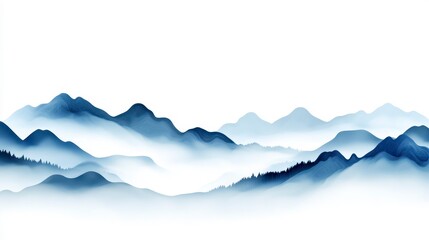 Serene Blue Mountain Landscape with Soft Mist and Calm Atmosphere