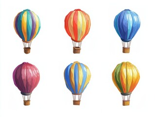 Obraz premium Six colorful hot air balloons isolated on white background.