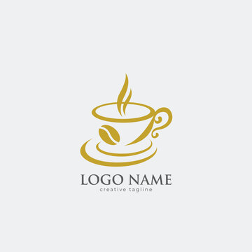 Caffee shop logo, cafe, cup, drink, food, coffeemaker, coffee, grinder logo fully editable vector template