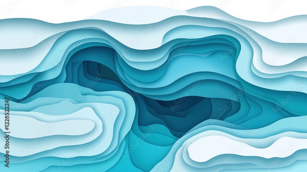 Poster abstract representation of layered ocean waves in varying shades of blue, creating a serene backdrop