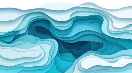 Abstract representation of layered ocean waves in varying shades of blue, creating a serene backdrop