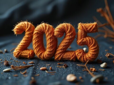 Orange Yarn Forms The Number Two Thousand Twenty Five