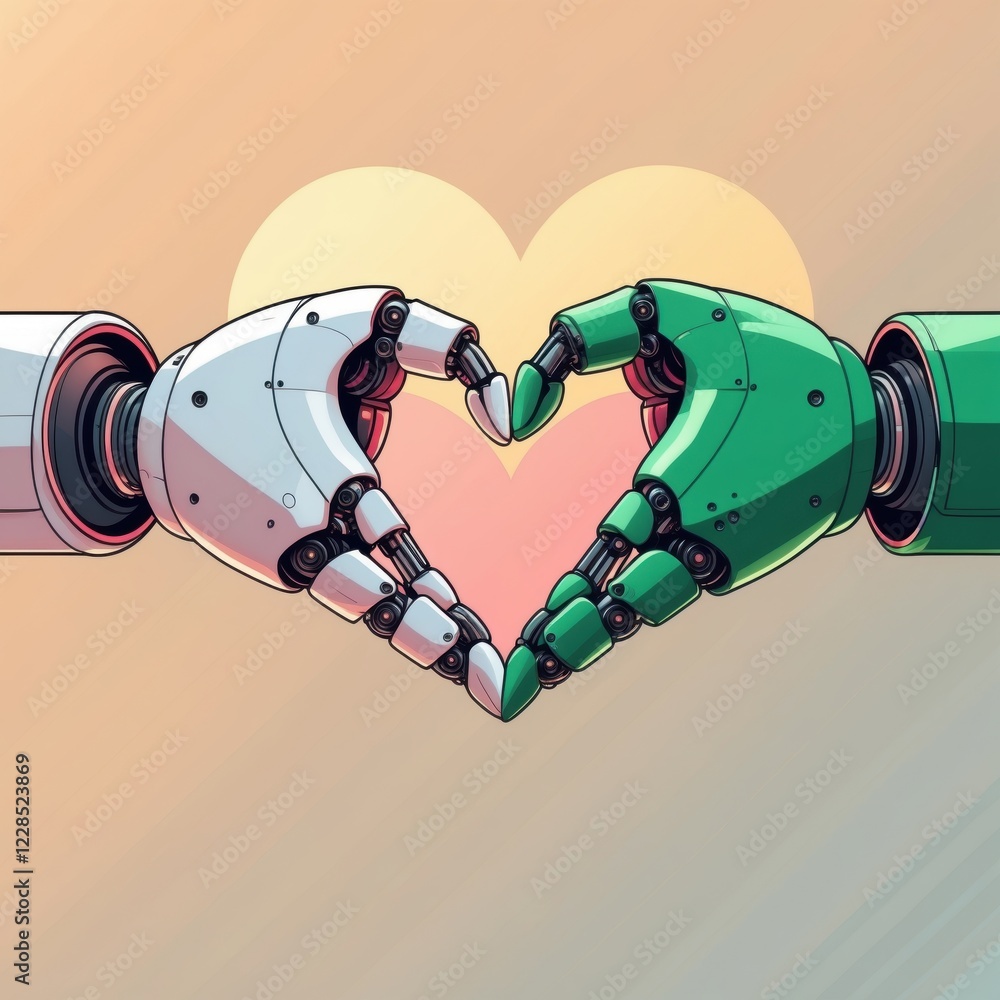 Poster robotic hands creating connection futuristic setting digital artwork technology - unity concept