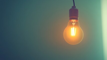Illuminating Ideas: A Glowing Lightbulb Against a Teal Background