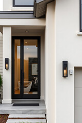 Modern House Exterior: Sleek Design and Contemporary Architecture.  Luxury home with a stylish front entrance, showcasing clean lines and elegant details.