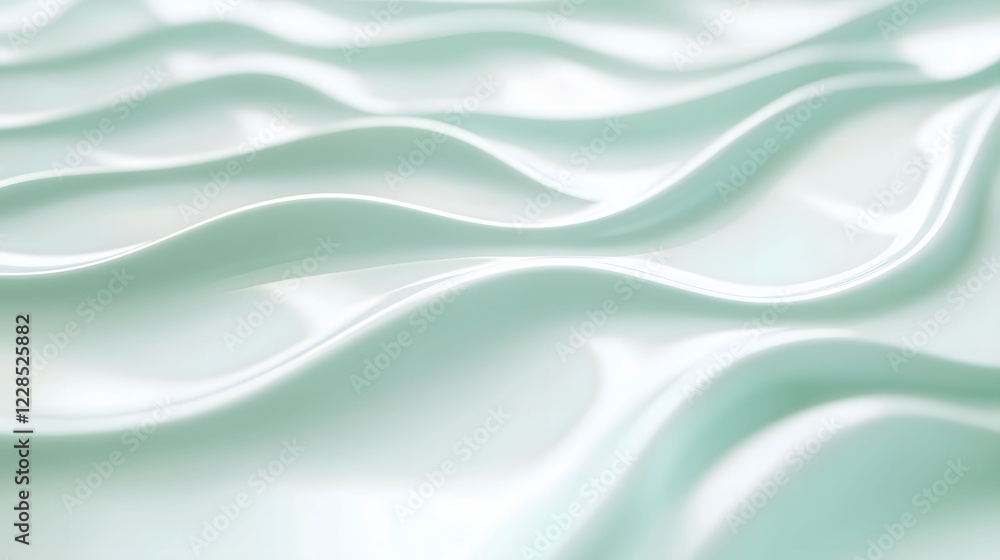 Aufkleber crisp and clean wavy line design in light mint color flowing across a smooth surface. generative ai