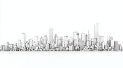 Fototapeta premium Minimalist Outline of a Modern City Skyline on White Background