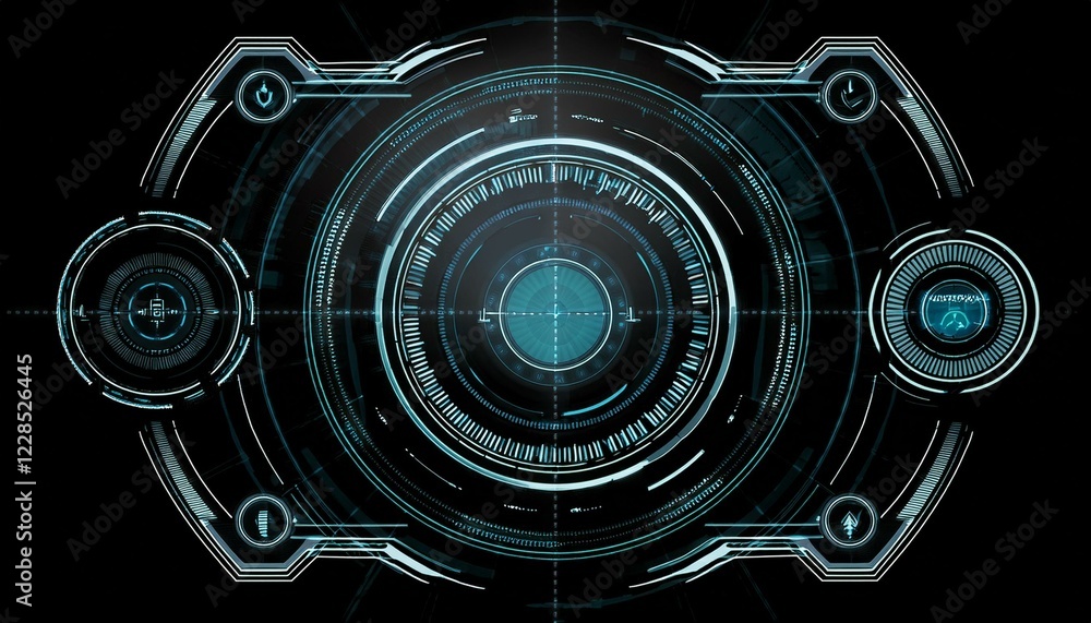 Aufkleber a futuristic digital interface with circular elements and glowing blue lines. this abstract image de