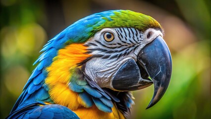 Fototapeta premium Vibrant Blue and Yellow Macaw Portrait - Close Up Parrot Photography