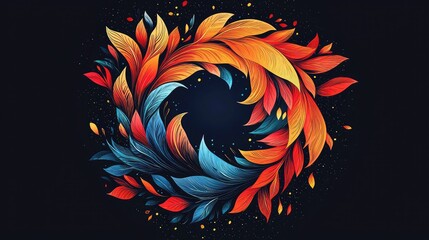 Obraz premium Vibrant Swirling Leaves in Fiery Red and Calm Blue Background