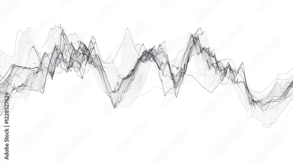 Poster abstract black and white waveforms with complex lines in motion