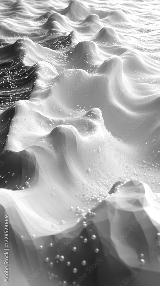 Poster white swells with bubbles rising on a water surface from an unknown depth