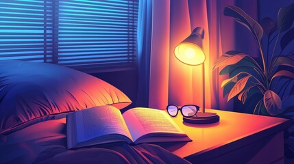 Cozy Night Reading Space with Soft Light and Comforting Atmosphere