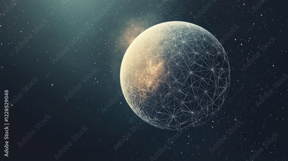 Poster abstract planet with geometric patterns in cosmic space background