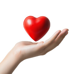 Fototapeta premium Hand Holding a Floating Red Heart-Shaped Object on Transparent Background