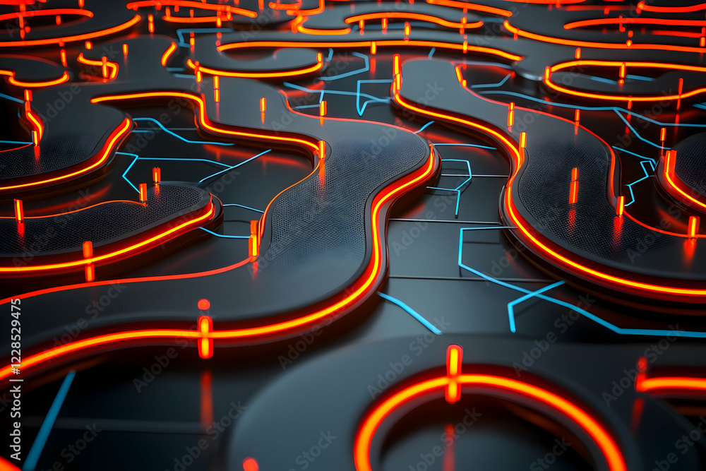 Poster abstract glowing circuit paths, tech background