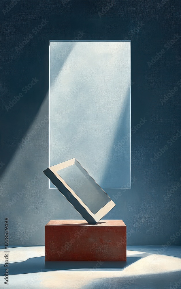 Poster minimalistic still life abstract frame on pedestal with soft light and shadows