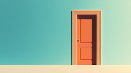 Bright Orange Door Against Turquoise Wall in Minimalistic Setting