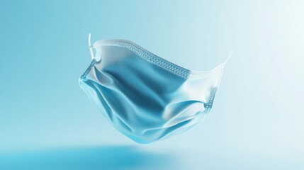 Floating Blue Medical Mask on Light Background with Soft Shadows