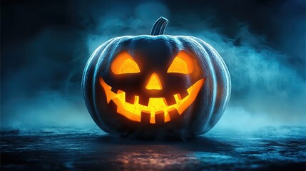 Obraz premium Glowing Jack-o'-Lantern with Spooky Atmosphere and Fog