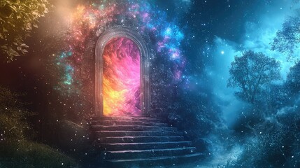Obraz premium Mystical Gateway to Cosmic Universe with Bright Colors and Stars