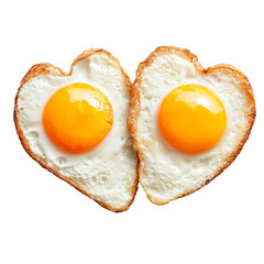Fried eggs in the shape of two hearts, Valentine's Day concept, isolated on transparent background