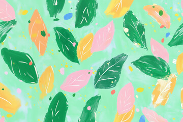 Pattern with leaves, green floral wallpaper