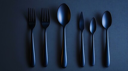 A stylish and compact stainless steel travel cutlery set with a sleek matte finish, placed on a cool charcoal gray background, photorealistic, ultra-sharp focus, clear details, studio lighting,