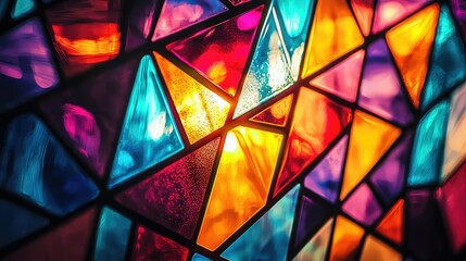 Colorful Stained Glass Abstract Pattern with Vibrant Light Reflection