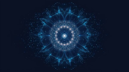 Abstract Blue Mandala with Sparkling Effects on Dark Background