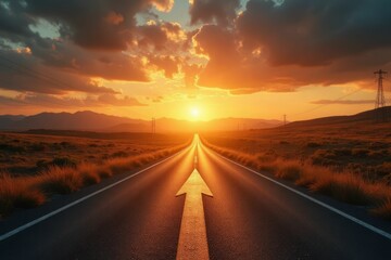 Sunset Road Ahead Leading Towards a Bright Future