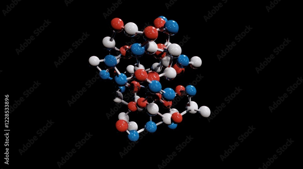 Poster molecular structure: a 3d rendering of a complex molecule, showcasing intricate bonds and atom arran