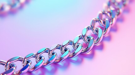 Metallic Chain Close-Up with Vibrant Neon Background Colors