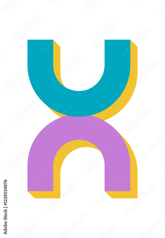 Wall mural modern abstract shape icon. flat brutalist figure and symbol. geometric element with shadow, y2k sty