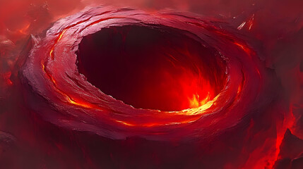 Volcanic crater fiery landscape, inferno background, game art