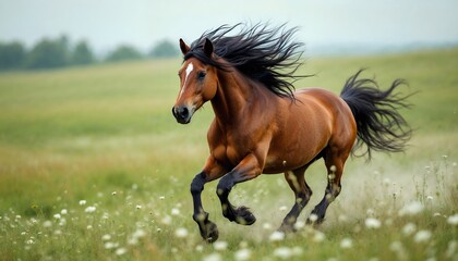 Obraz premium Stunning Brown Horse Running in Green Field
